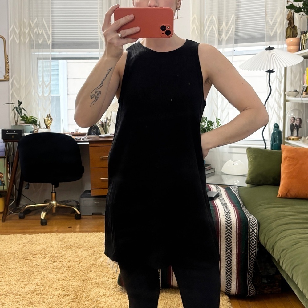 Forever 21 Longline Split Hem Ribbed Elegant Black Sleeveless Dress - Sz Medium